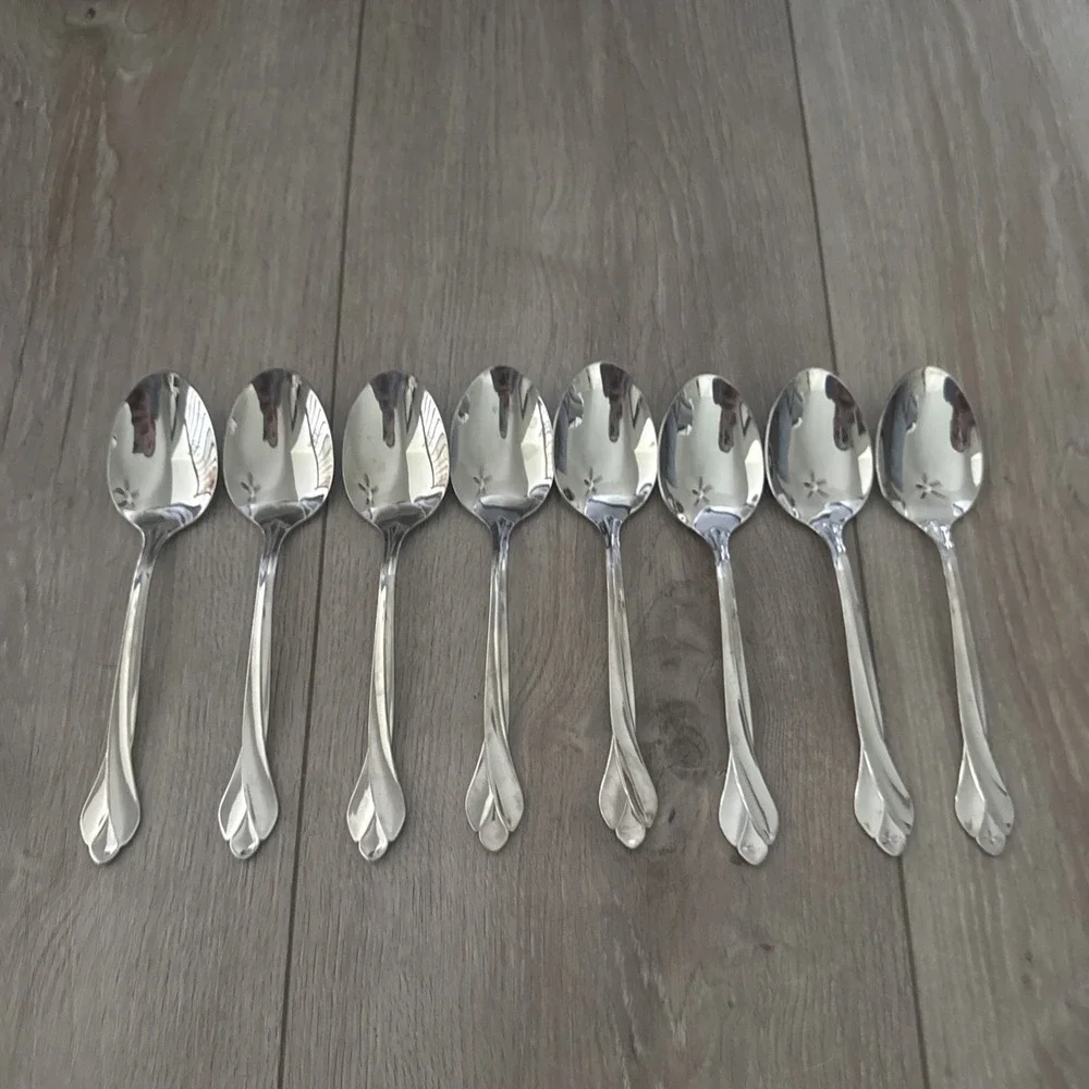 8 Place Oval Soup Spoons Oneida SATIN TRIBECA USA Stainless 6 3/4